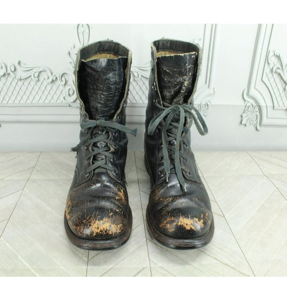 *Vintage Panco Black Leather Lace Up Mid Calf Military Boots Size - Picture 5 of 9